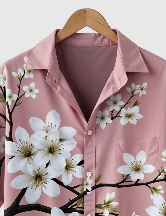 Blossom Breeze Shirt – Sakura-Inspired Floral Print on Soft Pink