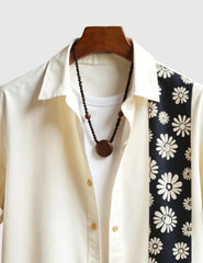 MonoBloom Contrast Shirt – Cream Casual Button-Up with Bold Daisy Stripe