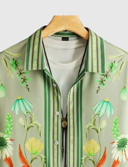 Botanical Bloom Men's Retro Floral Shirt – Garden-Inspired Elegance in Green
