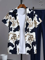 Korean Fit Co-ord – Artistic Graphic Shirt with Tailored Blue Trousers