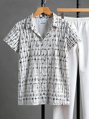Korean Co-ord – Minimal Graphic Print Shirt with Solid White Bottoms