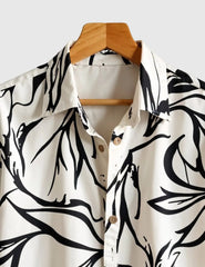 Monochrome Jungle Breeze Shirt – Bold Black Leaf Print on Cream