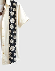 MonoBloom Contrast Shirt – Cream Casual Button-Up with Bold Daisy Stripe