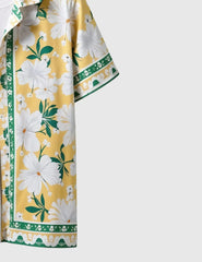 Men's Yellow Hawaiian Floral Print Short Sleeve Shirt