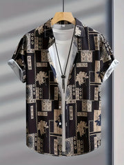 Korean Style Cords - Geometric Print Shirt with Minimal Black Pants