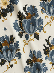 Korean Style Co-ord – Royal Blue & Ochre Floral Print Shirt with Jet Black Trousers