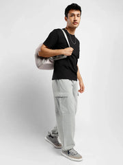 Men’s Korean Light Grey Cargo Joggers – Relaxed Fit, Streetwear Style with Multiple Utility Pockets & Adjustable Drawstring Hem