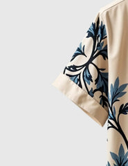 Desert Bloom Shirt – Beige Canvas with Midnight Blue Botanical Design