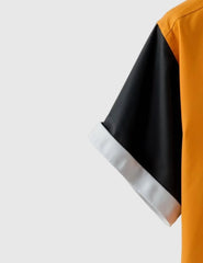 Trendy Orange & Black Short Sleeve Shirt with Music Headset Print – Casual Summer Vibes