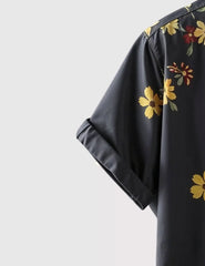 Midnight Bloom Men's Floral Shirt – Black Button-Up with Vibrant Garden Print