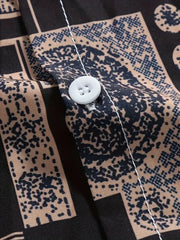 Korean Style Cords - Geometric Print Shirt with Minimal Black Pants