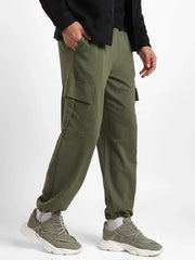 Men’s Korean Military Green Cargo Joggers – Relaxed Fit, Streetwear Style with Multiple Utility Pockets & Adjustable Drawstring Hem