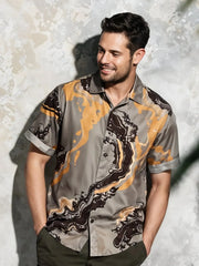 Lava Flow Luxe Shirt – Abstract Swirl Print in Earthy Tones