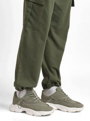 Men’s Korean Military Green Cargo Joggers – Relaxed Fit, Streetwear Style with Multiple Utility Pockets & Adjustable Drawstring Hem