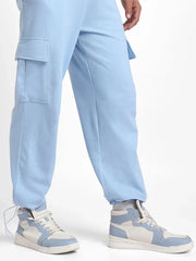 Men’s Korean Aqua Blue Cargo Joggers – Relaxed Fit, Streetwear Style with Multiple Utility Pockets & Adjustable Drawstring Hem