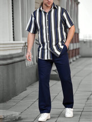 Classic Stripes Co-ord – Blue & White Strip Shirt with Relaxed Blue Pant