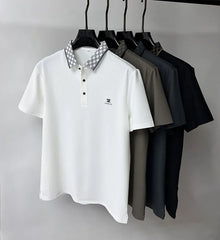 Designer Polo T-Shirt with Signature Pattern Collar & Z Club Metal Logo Badge
