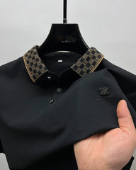 Designer Polo T-Shirt with Signature Pattern Collar & Z Club Metal Logo Badge