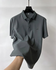 Designer Polo T-Shirt with Signature Pattern Collar & Z Club Metal Logo Badge