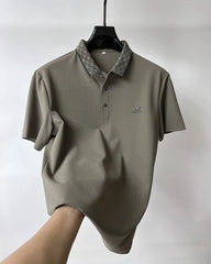 Designer Polo T-Shirt with Signature Pattern Collar & Z Club Metal Logo Badge