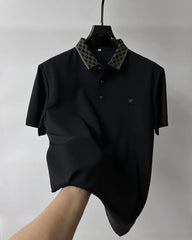 Designer Polo T-Shirt with Signature Pattern Collar & Z Club Metal Logo Badge