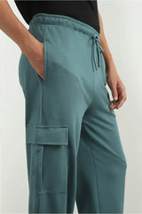 Men’s Korean Teal Blue Cargo Joggers – Relaxed Fit, Streetwear Style with Multiple Utility Pockets & Adjustable Drawstring Hem