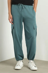 Men’s Korean Teal Blue Cargo Joggers – Relaxed Fit, Streetwear Style with Multiple Utility Pockets & Adjustable Drawstring Hem