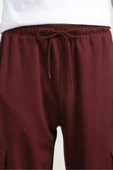 Men’s Korean Maroon Cargo Joggers – Relaxed Fit, Streetwear Style with Multiple Utility Pockets & Adjustable Drawstring Hem