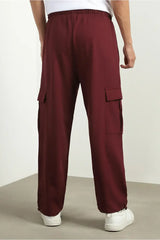 Men’s Korean Maroon Cargo Joggers – Relaxed Fit, Streetwear Style with Multiple Utility Pockets & Adjustable Drawstring Hem