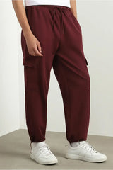 Men’s Korean Maroon Cargo Joggers – Relaxed Fit, Streetwear Style with Multiple Utility Pockets & Adjustable Drawstring Hem