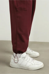 Men’s Korean Maroon Cargo Joggers – Relaxed Fit, Streetwear Style with Multiple Utility Pockets & Adjustable Drawstring Hem