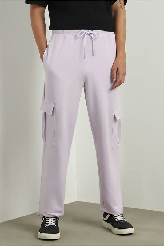Men’s Korean Lavender Cargo Joggers – Relaxed Fit, Streetwear Style with Multiple Utility Pockets & Adjustable Drawstring Hem