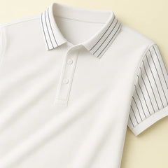 Elegant Polo T-Shirt with Vertical Stripe Collar & Cuff Detailing – Classy Urban Look for Men