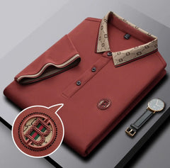 Luxury Beige Polo T-Shirt with Designer Collar & Signature B Emblem