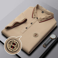 Luxury Beige Polo T-Shirt with Designer Collar & Signature B Emblem