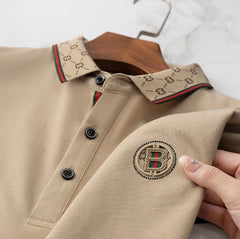 Luxury Beige Polo T-Shirt with Designer Collar & Signature B Emblem