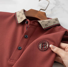 Luxury Beige Polo T-Shirt with Designer Collar & Signature B Emblem