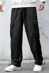 Men’s Korean Black Cargo Joggers – Relaxed Fit, Streetwear Style with Multiple Utility Pockets & Adjustable Drawstring Hem