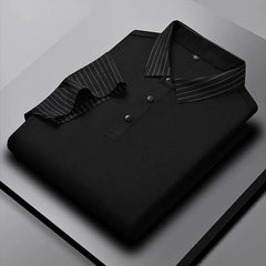Elegant Polo T-Shirt with Vertical Stripe Collar & Cuff Detailing – Classy Urban Look for Men