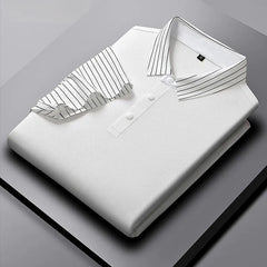 Elegant Polo T-Shirt with Vertical Stripe Collar & Cuff Detailing – Classy Urban Look for Men