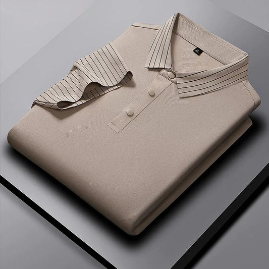 Elegant Polo T-Shirt with Vertical Stripe Collar & Cuff Detailing – Classy Urban Look for Men