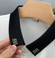 Luxury Polo T-Shirt with Black Greek Collar & Embroidered Tiger Crest – Statement Style for Modern Men