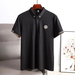 Luxury Polo T-Shirt with Black Greek Collar & Embroidered Tiger Crest – Statement Style for Modern Men