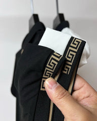 Italian-Inspired White Polo T-Shirt Greek Key Collar & Embossed 'V' Crest Badge